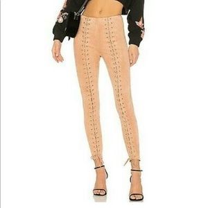 Nude tone authentic suede lace up pants by LPA
